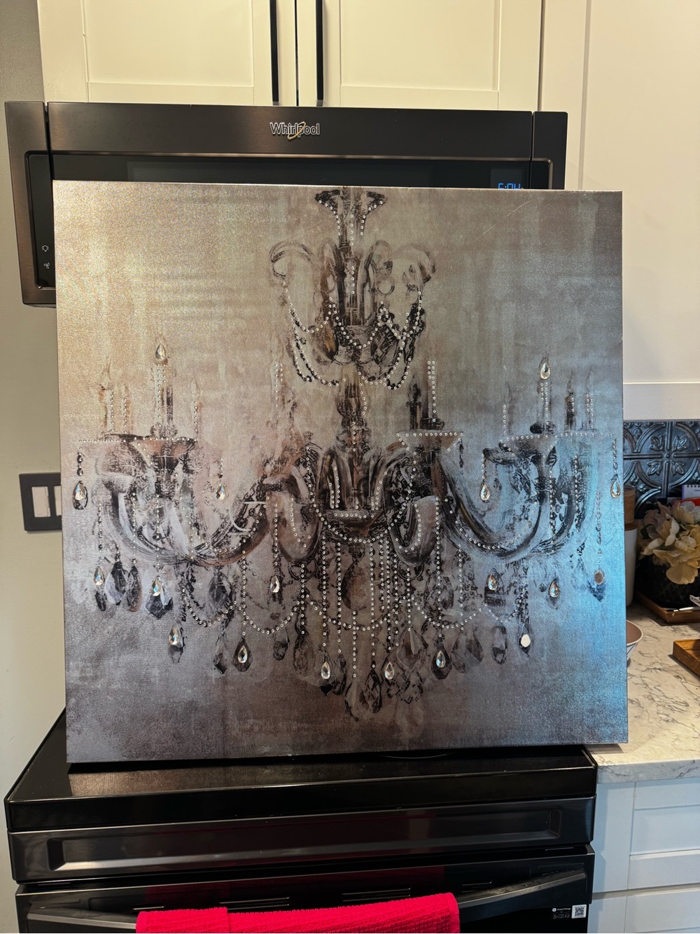 Elegant Silver Chandelier Wall Art - Neutral Canvas Decor